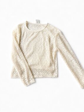 Lace Long-Sleeve Cropped Top - Cream